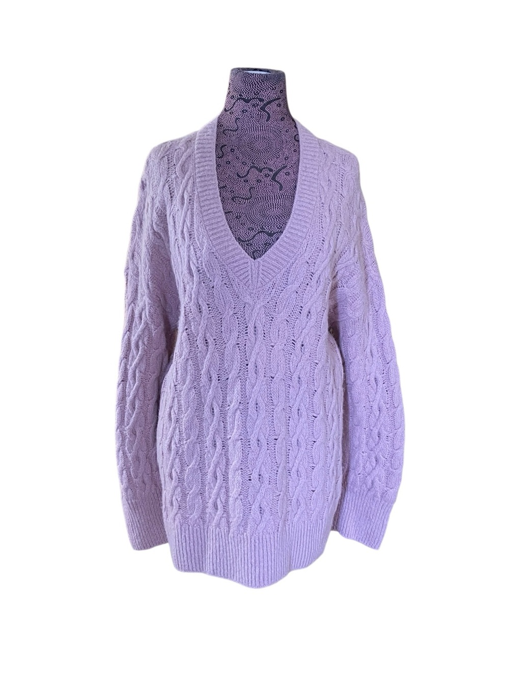 Vince Mauve Cable Knit Wool Blend V Neck Sweater